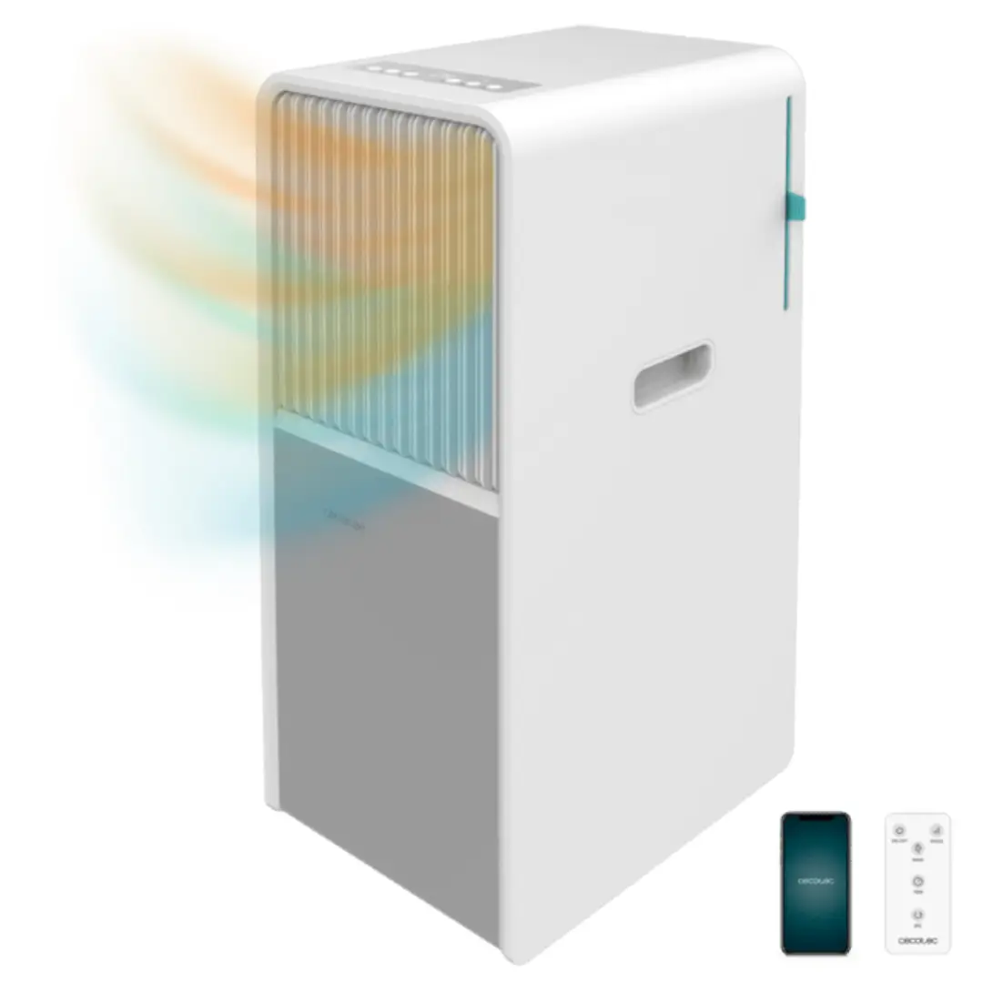 Aire acondicionado portátil Cecotec Style 9550 de 2250 frigorías con función frío y calor (A/A), conectividad WiFi y gas ecológico, vista frontal principal.