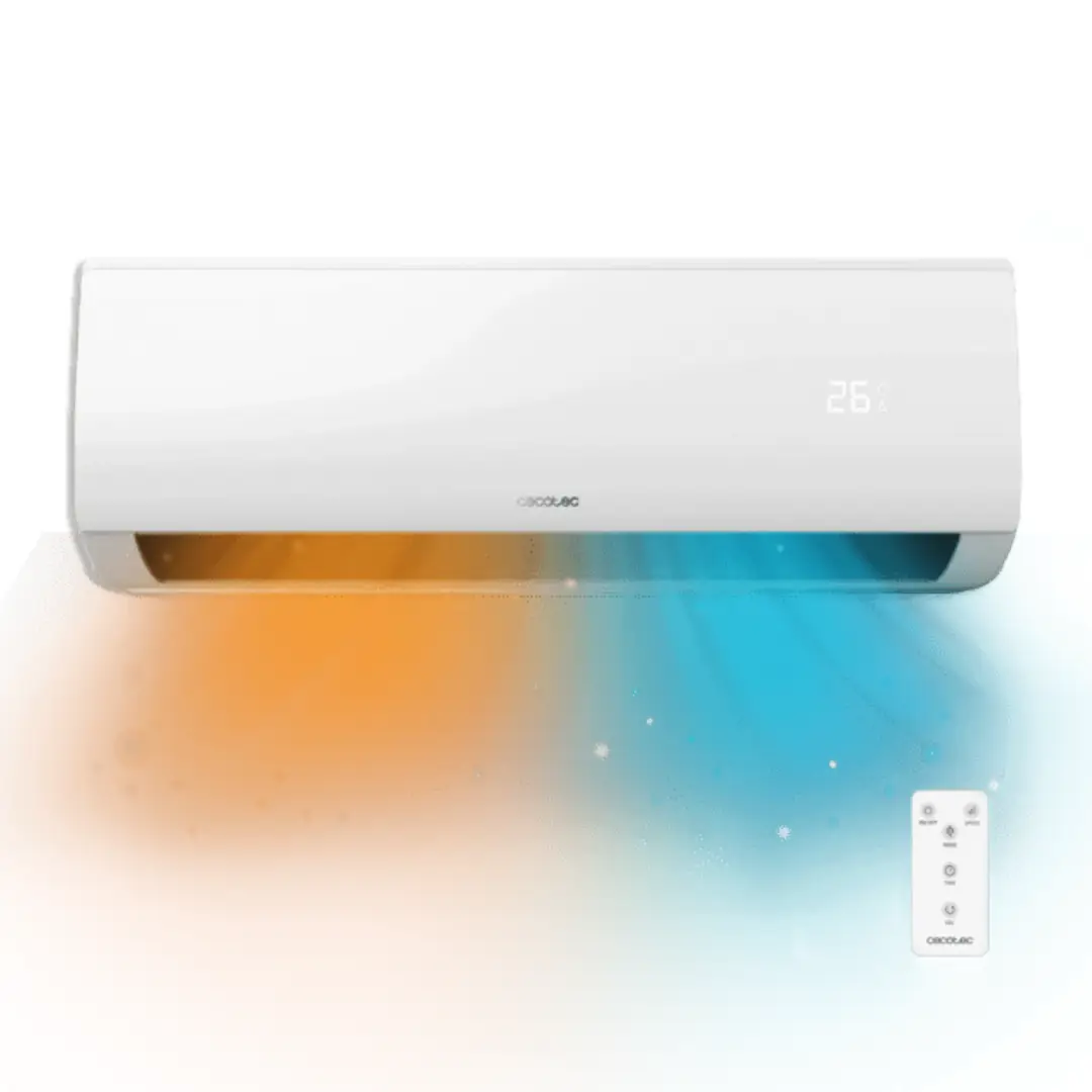 Aire acondicionado split Cecotec AirClima 18000 de 4500 frigorías con función frío y calor, clasificación energética A++/A+ y diseño moderno, vista frontal principal de la unidad interior.
