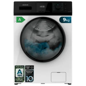 Lavadora Cecotec Bolero Dresscode 9410 blanca con Inverter, 9 kg de capacidad, 1400 RPM, Clase A-10% y tecnología Vapor, vista frontal principal.